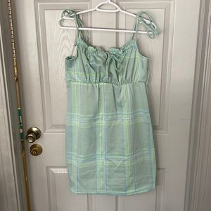 Plaid mini bodycon dress ties on the straps ties in the front